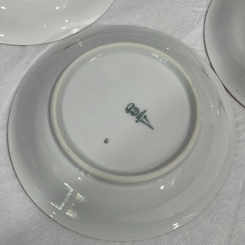 Vintage Epiag Czechoslovakia 8” Soup Plates Royal Peacock Flowers set of 4 - Picture 13 of 16
